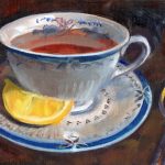 Tea cup with tea and lemon
